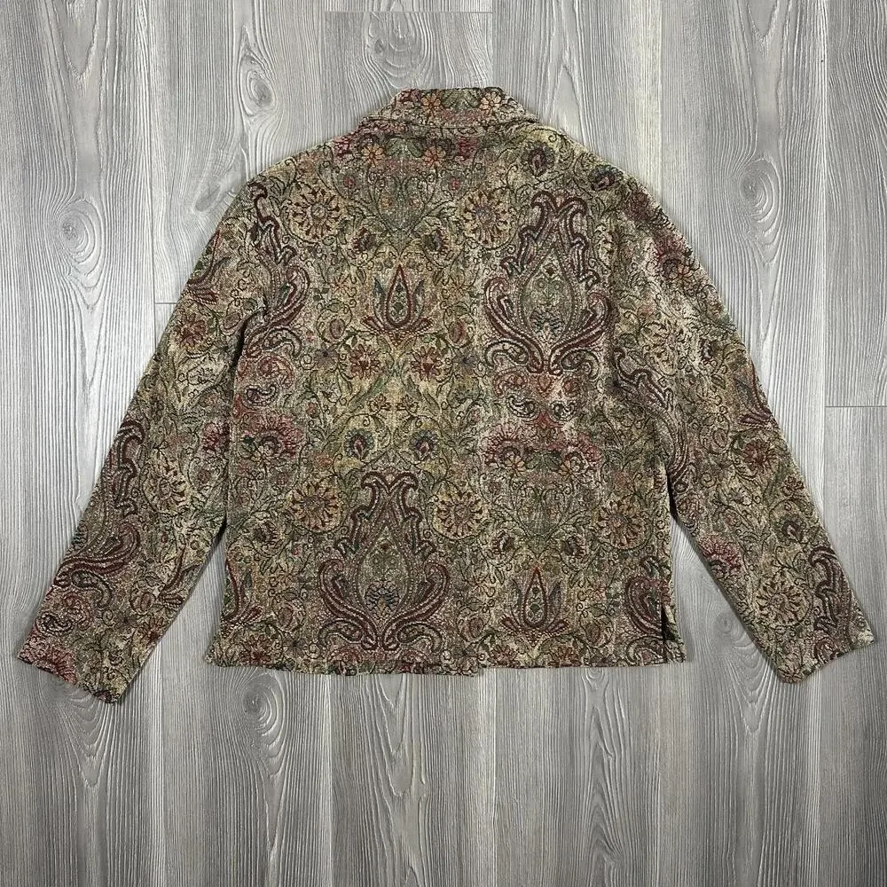 Erin London Bohemian Paisley‎ Floral Jacket Brown Women's Outerwear Fall Casual